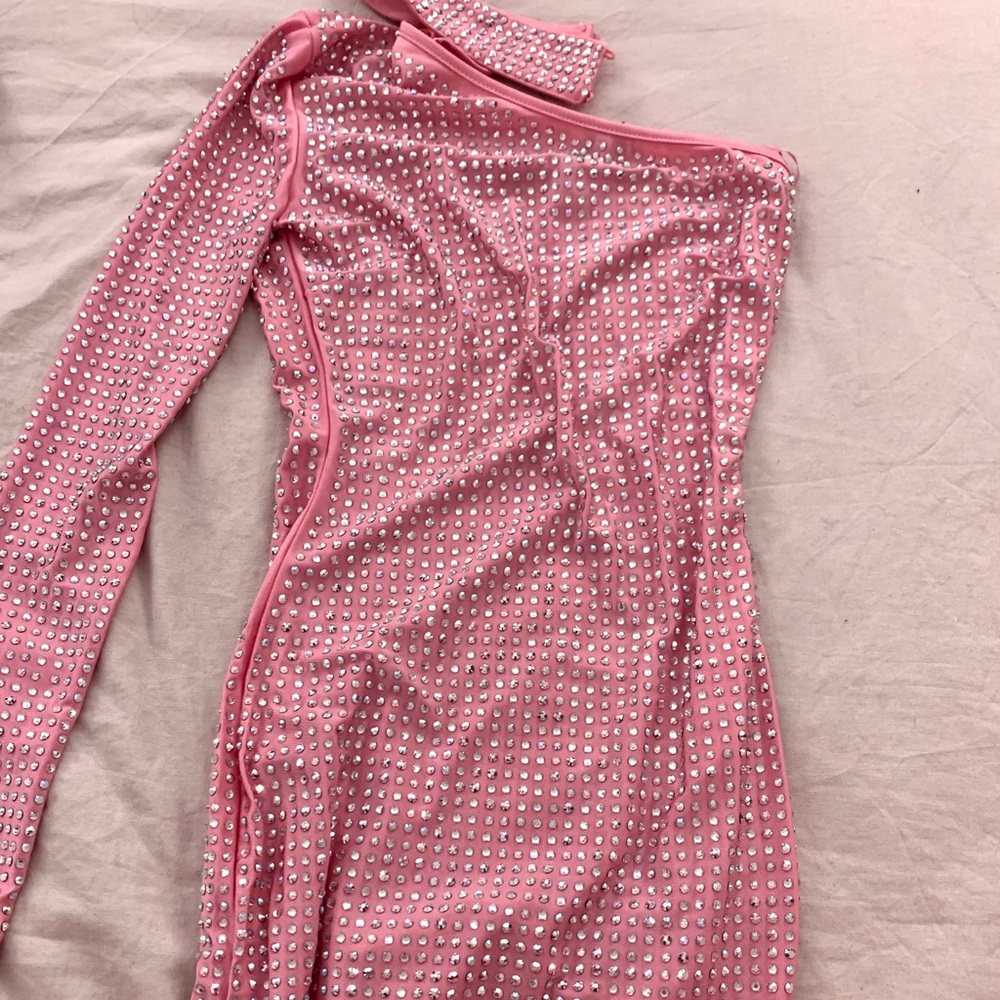 Fashion Nova Pink Rhinestone Mini Dress